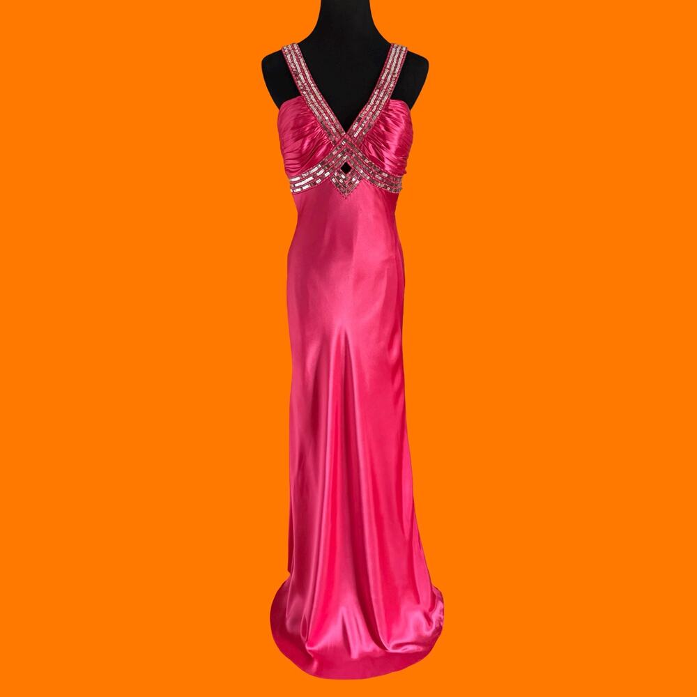 00's vintage hot pink satin sequins backless prom y2k formal dress Size 9/10